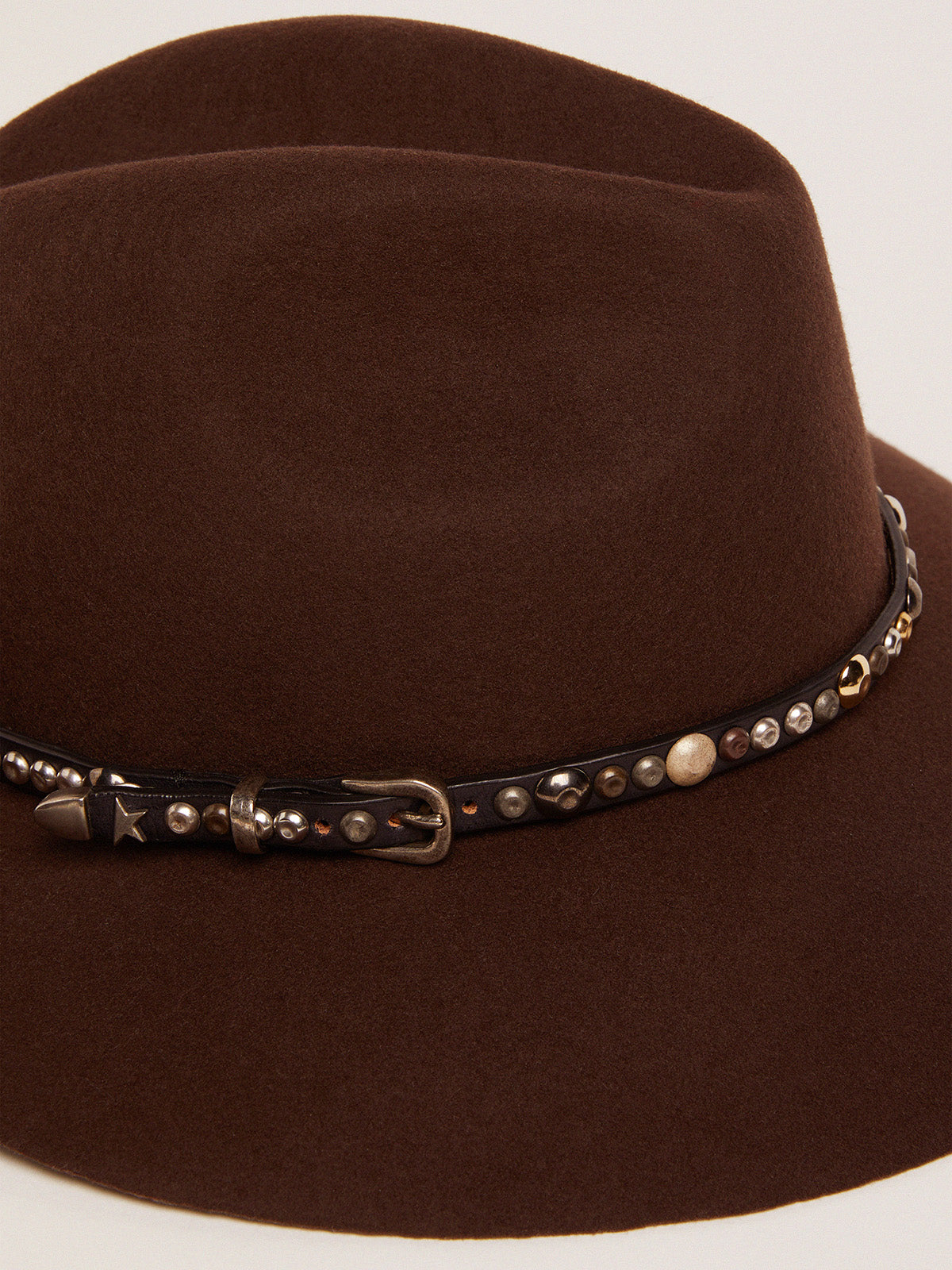 Women's studded brown Fedora hat| Golden Goose