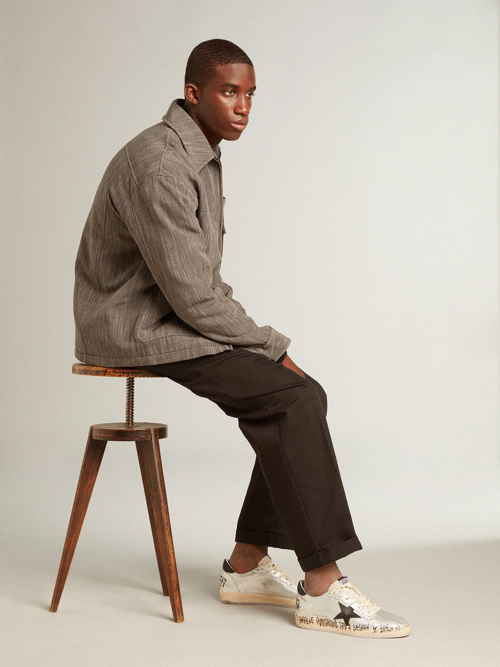 Ball Star LTD in silver leather with gray suede star and heel tab| Golden Goose