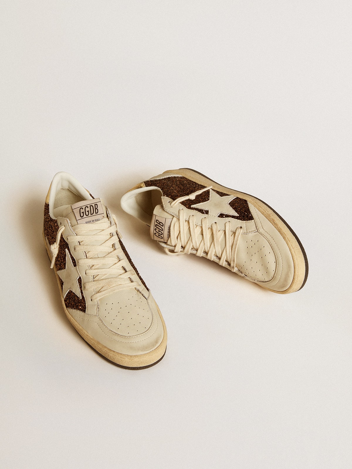Ball Star in glitter with leather star and metallic leather heel tab| Golden Goose