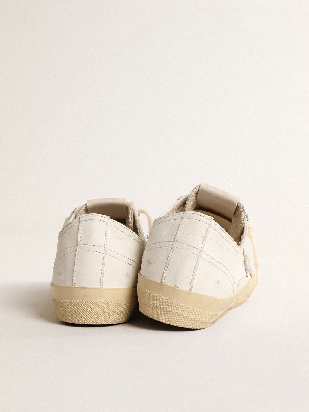 V-Star in white leather with a platinum glitter star| Golden Goose