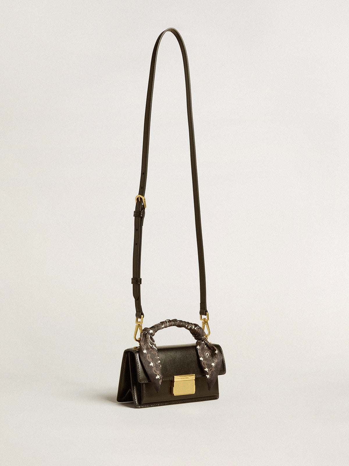 Small Venezia Bag in black boarded leather with silk scarf| Golden Goose