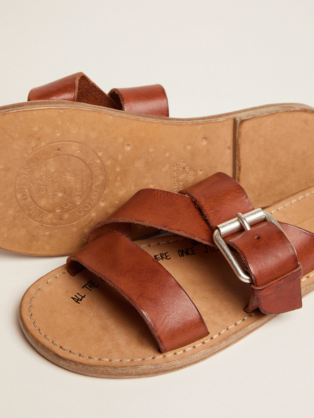 Margaret flat sandals in resin-coated leather| Golden Goose