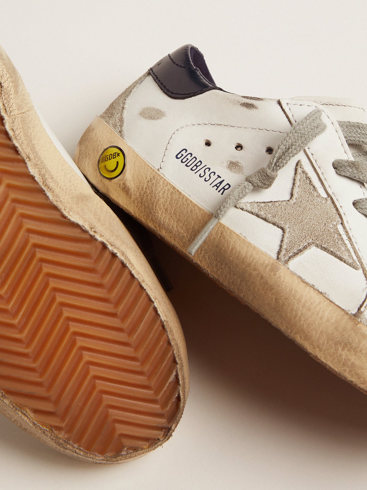 Junior Super-Star with gray suede star and blue heel tab| Golden Goose