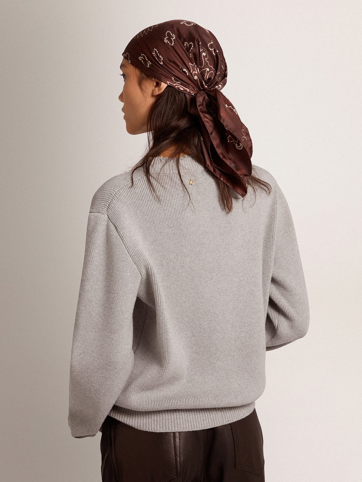 Women's round-neck sweater in gray cotton| Golden Goose
