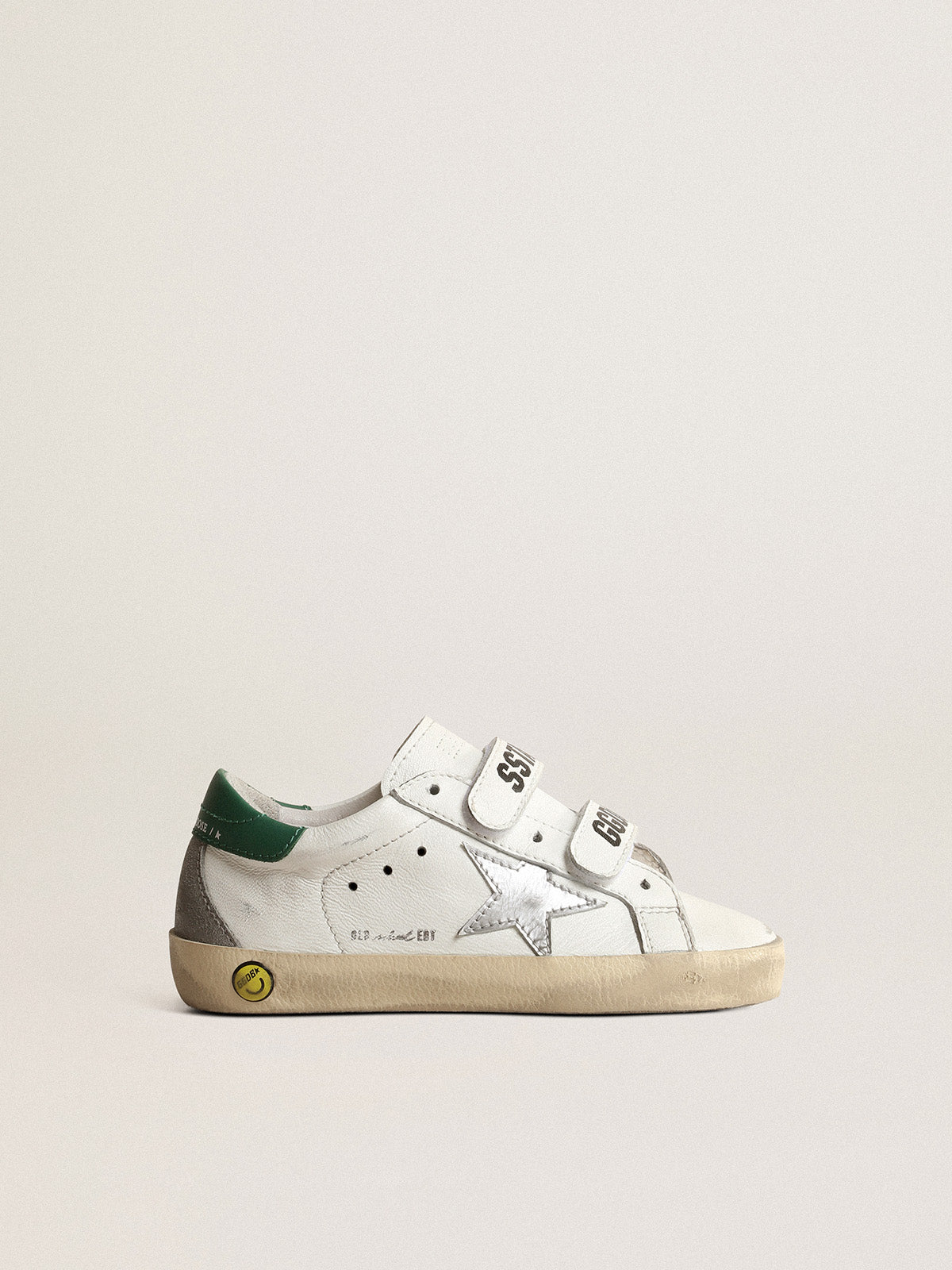 Old School Young with metallic leather star and green heel tab| Golden Goose
