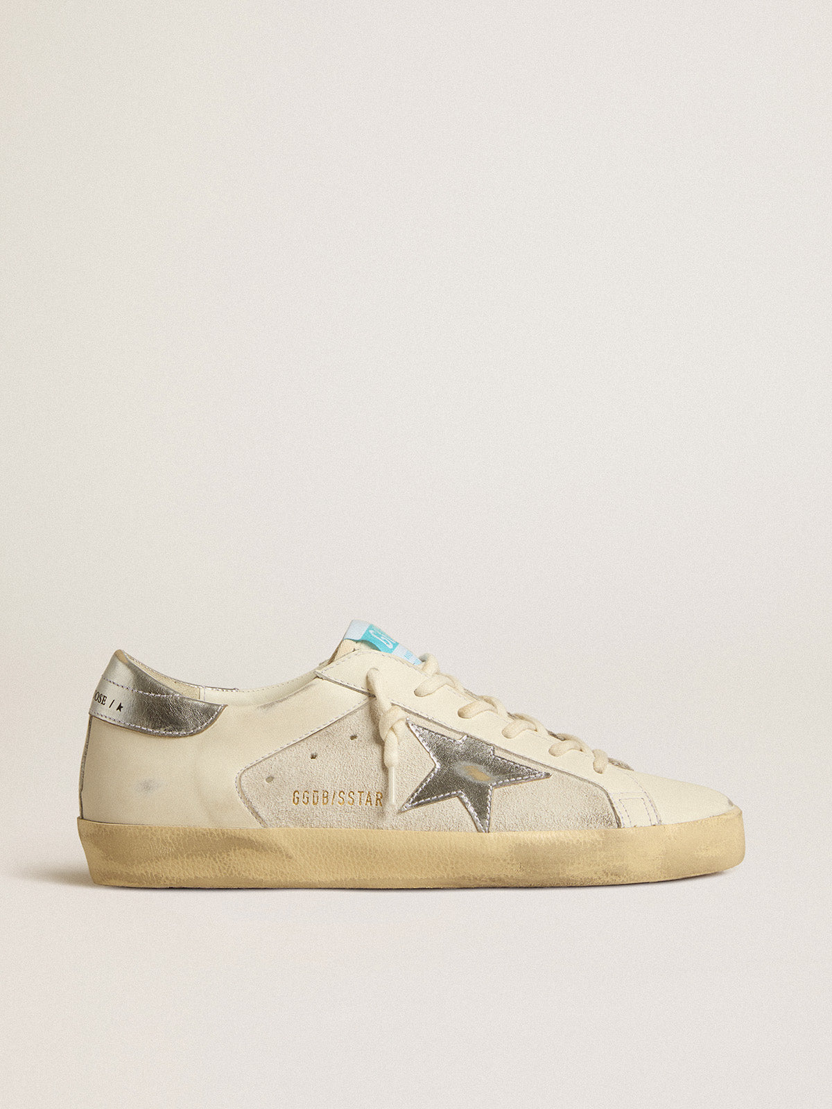 Super-Star in white leather and suede with silver and gold leather star| Golden Goose