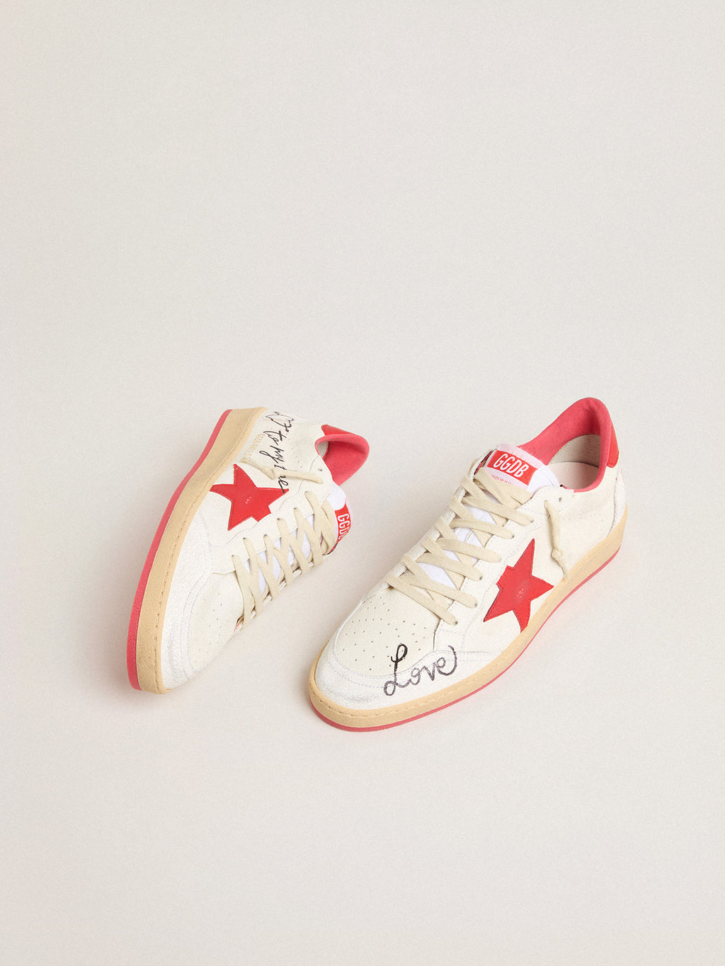 Men's Ball Star  Wishes in white leather with a red star and heel tab| Golden Goose