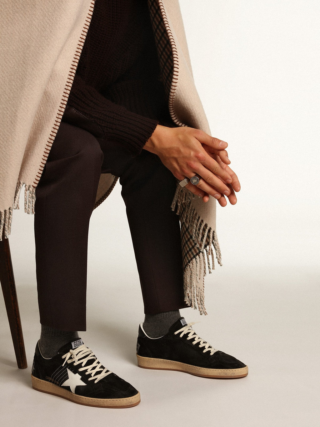 Men's Ball Star in black suede with white leather star| Golden Goose