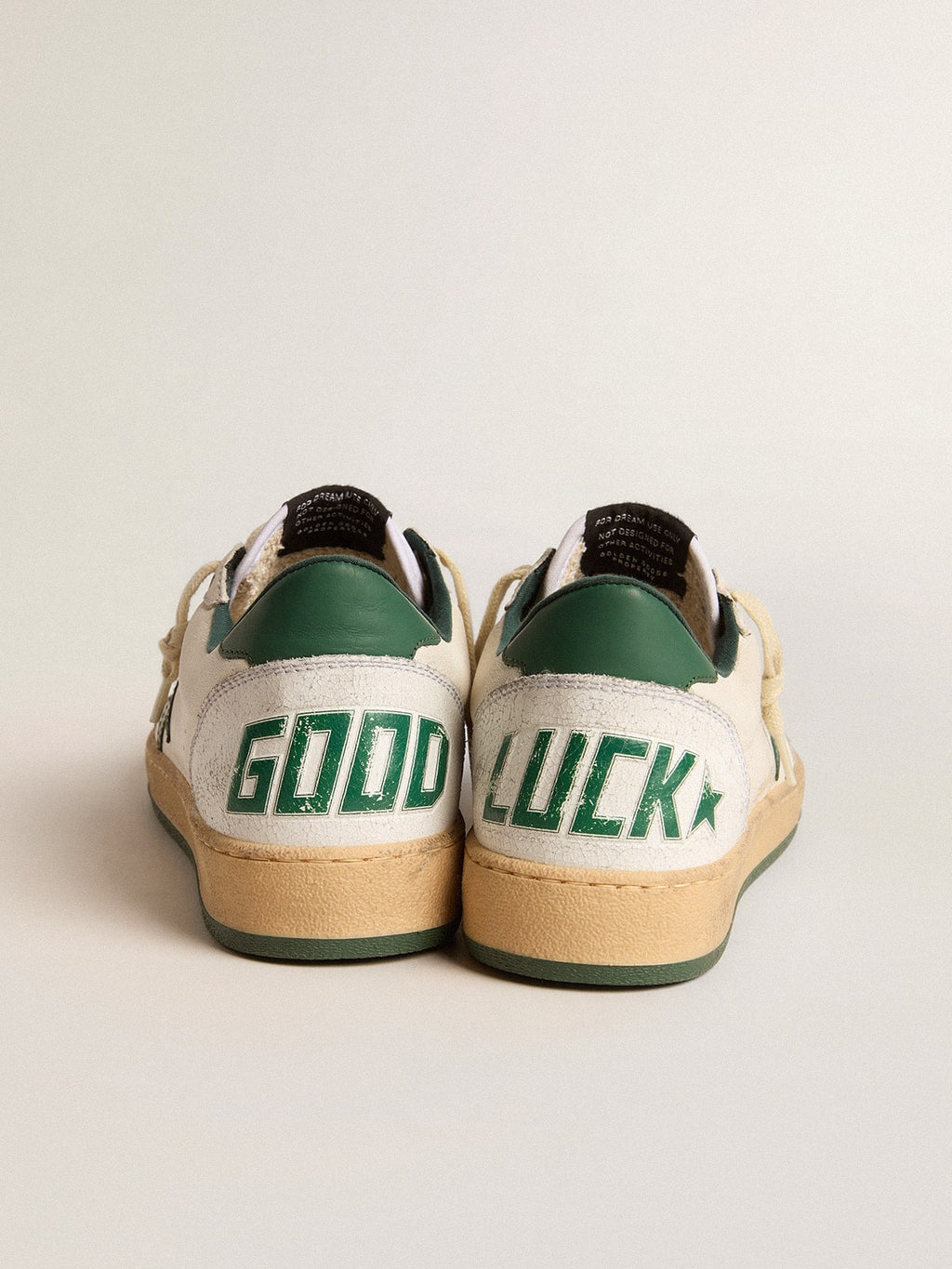 Men's Ball Star Wishes in white nappa leather with green leather star and heel tab| Golden Goose