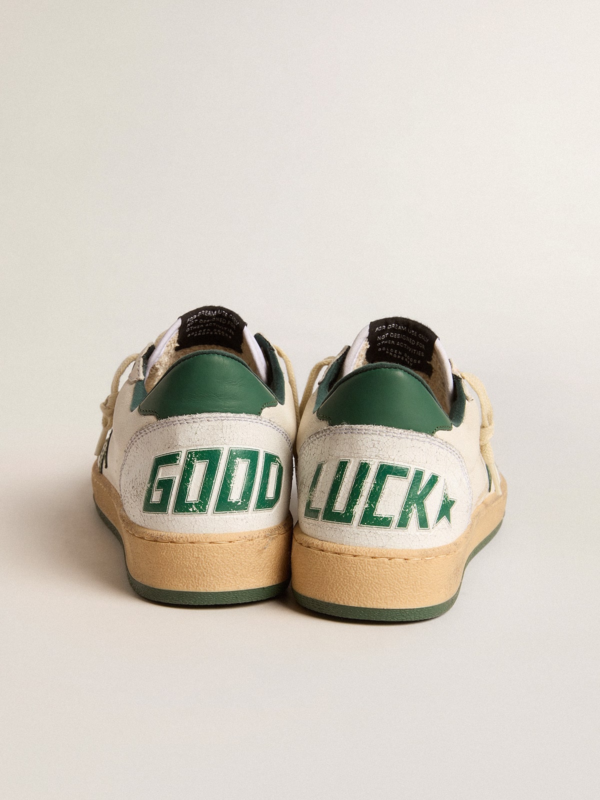 Men's Ball Star Wishes in white nappa leather with green leather star and heel tab| Golden Goose