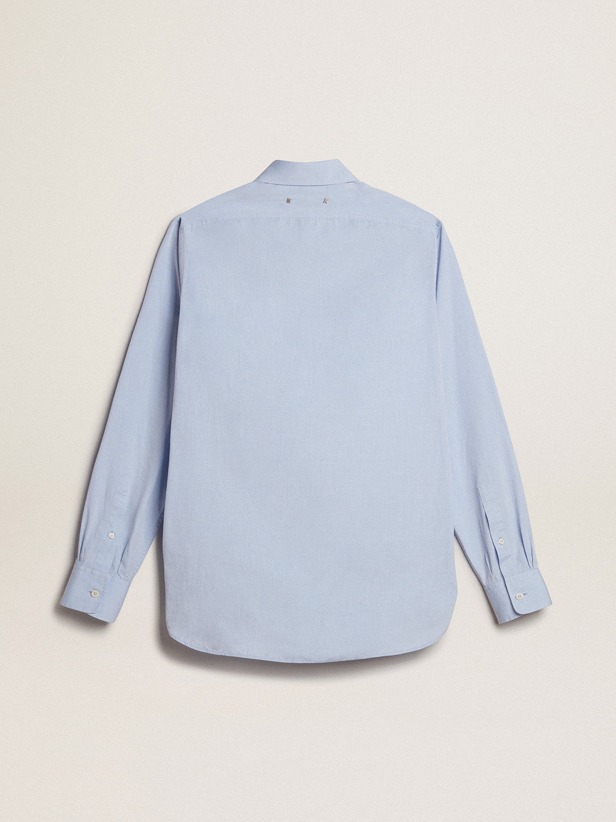 Baby-blue cotton shirt with embroidered pocket| Golden Goose