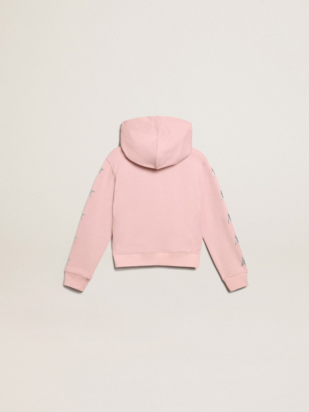 Pink sweatshirt with hood and silver glitter stars| Golden Goose
