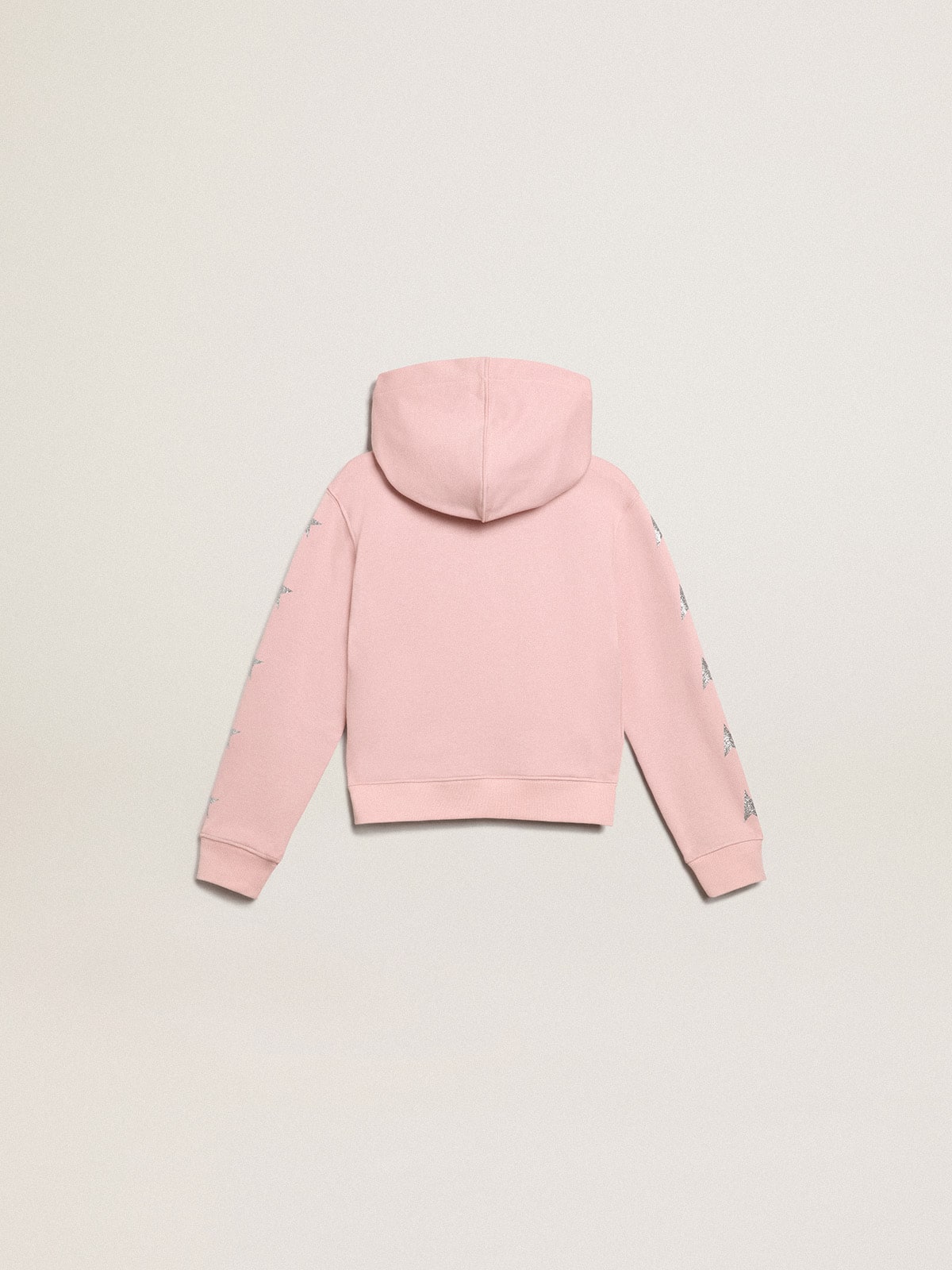 Pink sweatshirt with hood and silver glitter stars| Golden Goose