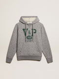 Gray hooded sweatshirt with front pocket| Golden Goose