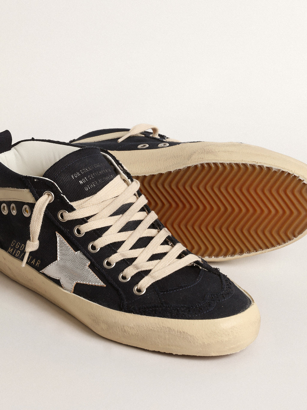 Mid Star in blue cotton with silver star and leather flash| Golden Goose