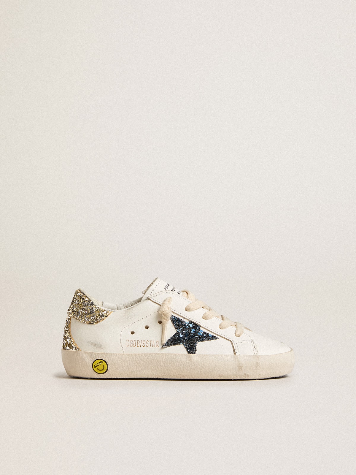 Young Super-Star in leather with glitter star and heel tab| Golden Goose