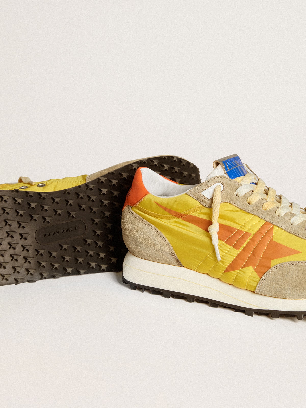 Men's Marathon with yellow nylon upper and orange star| Golden Goose