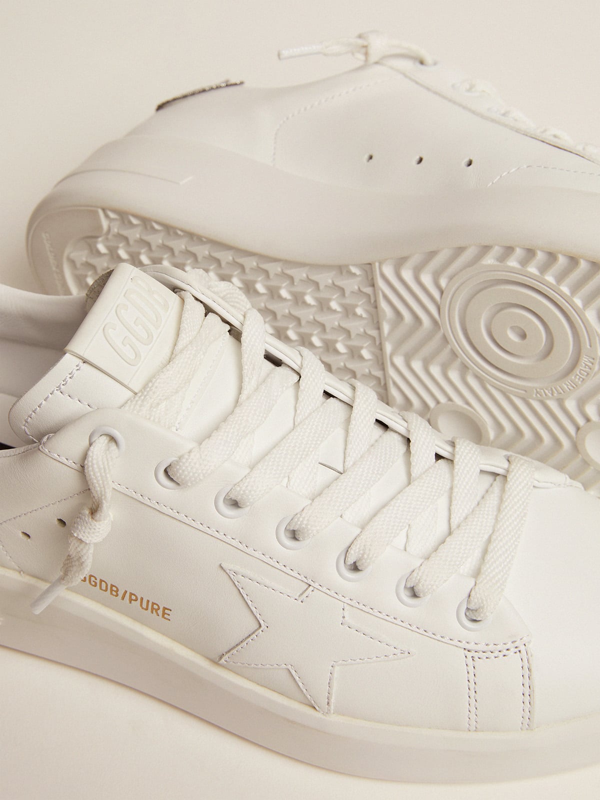 Purestar in white leather with silver Swarovski crystal heel tab| Golden Goose