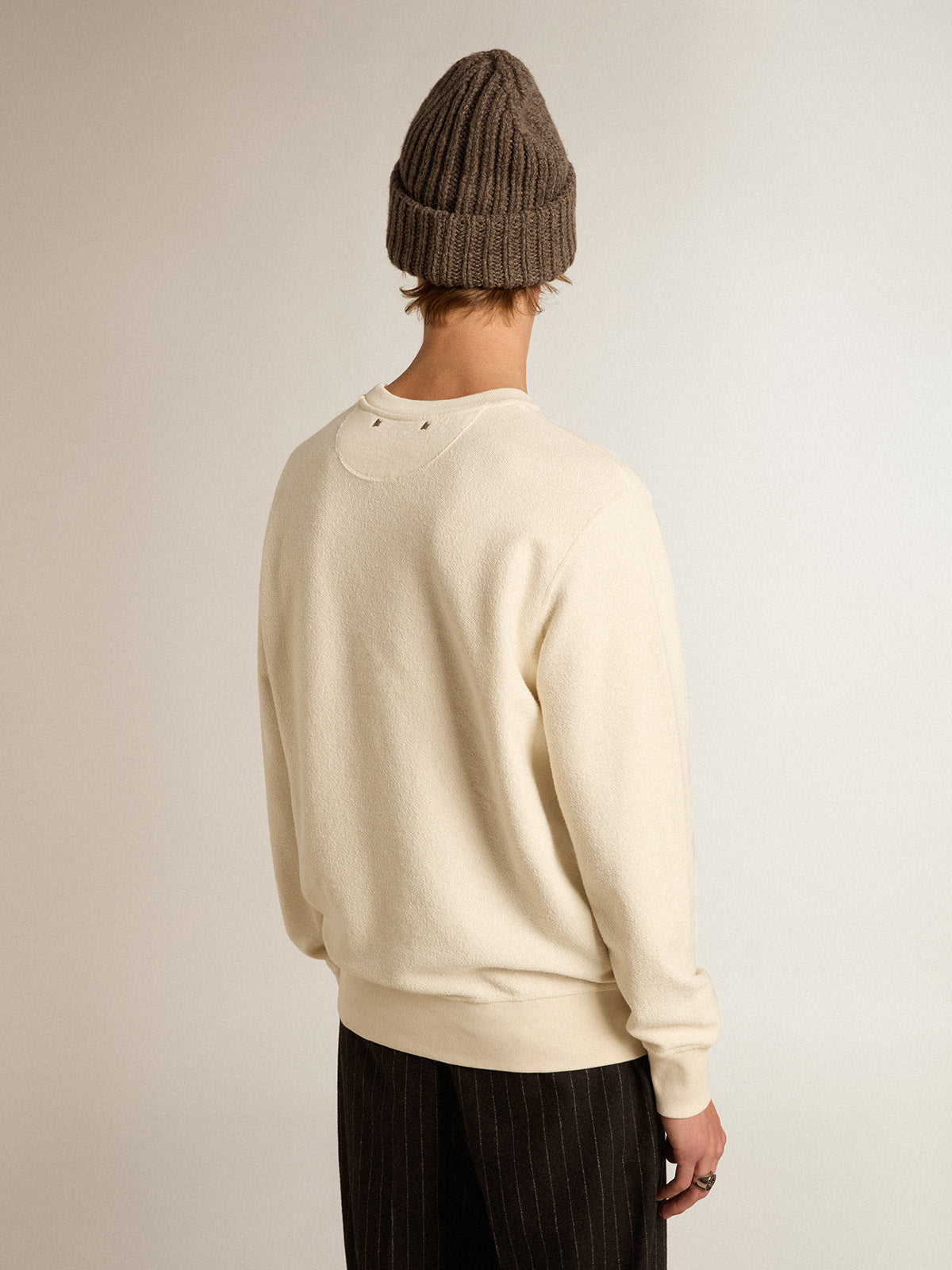 Aged white cotton sweatshirt with embroidery| Golden Goose