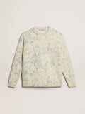 Men's round-neck sweater in wool with all-over toile de jouy pattern| Golden Goose