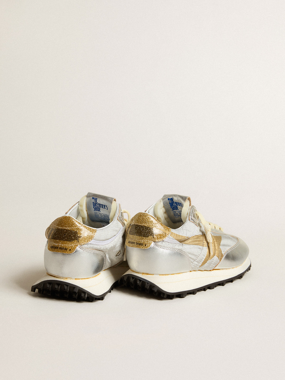 Women's Marathon with silver ripstop nylon upper and gold star| Golden Goose