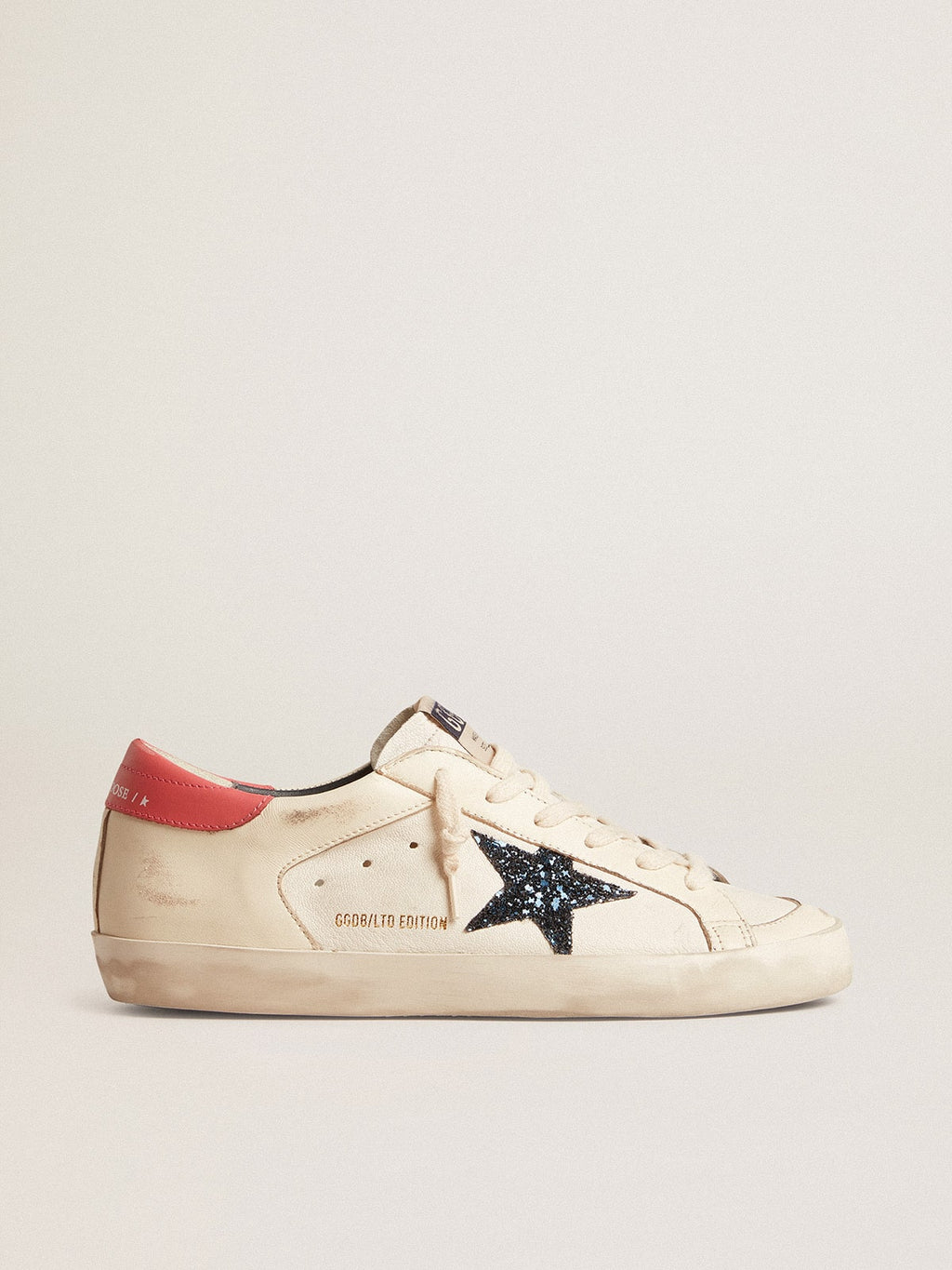 Women's Super-Star LTD in nappa with blue glitter star and red heel tab| Golden Goose
