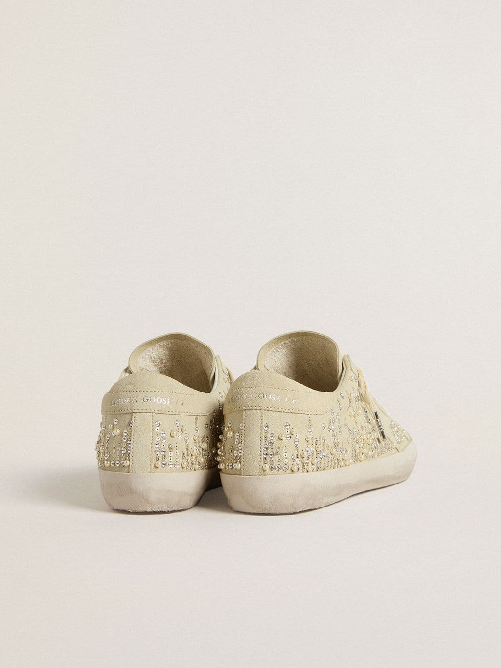 Women's Super-Star in beige suede with pearls and Swarovski crystals| Golden Goose