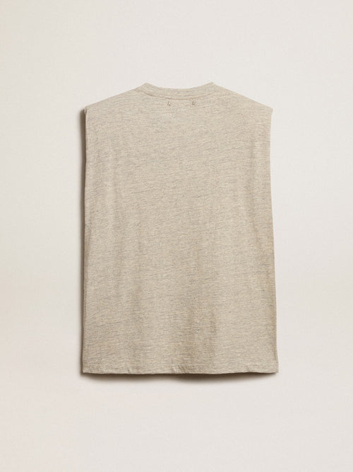Aged white sleeveless T-shirt with padded shoulder and pearls| Golden Goose