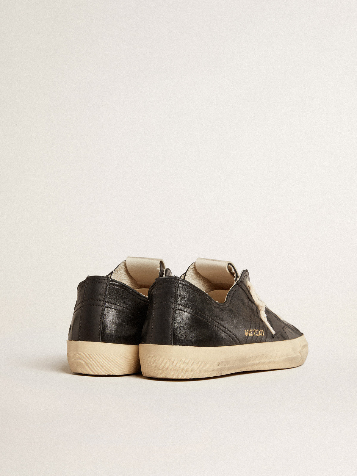 Men's V-Star in black nappa leather with a black leather star| Golden Goose