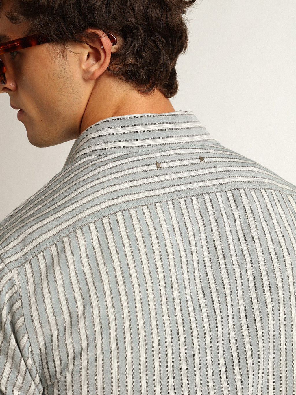 Men's shirt in viscose with stripes| Golden Goose