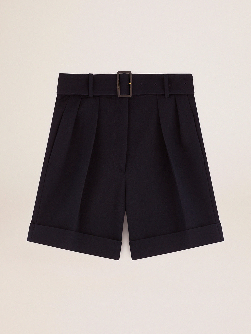 Women's shorts in black wool gabardine with waist belt| Golden Goose