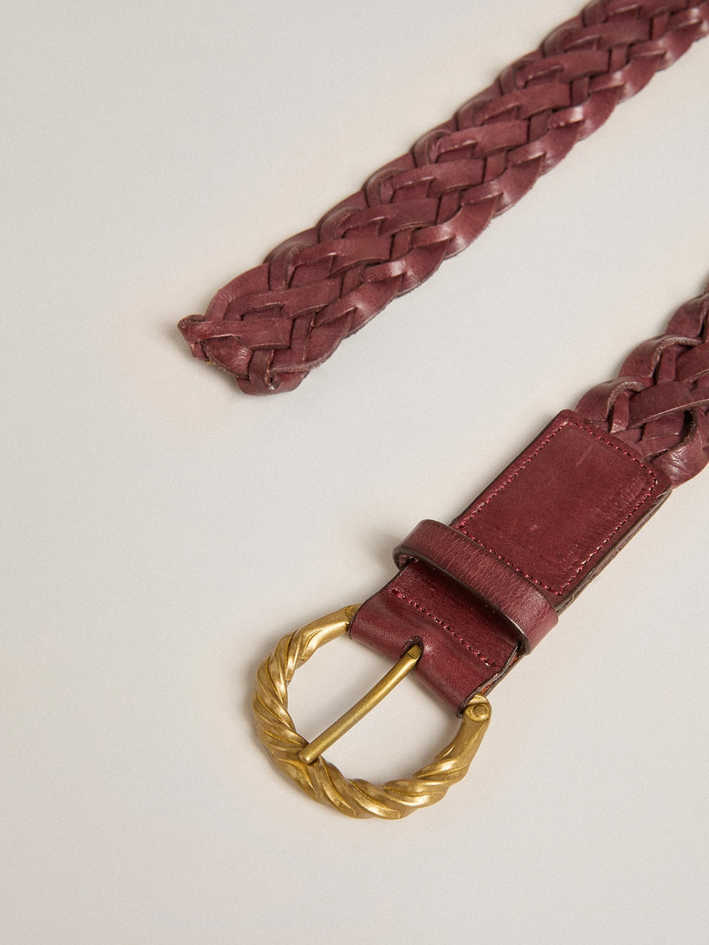 Women's burgundy woven leather belt| Golden Goose