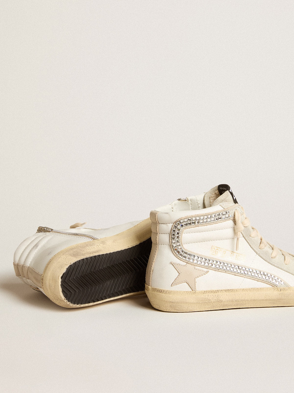 Slide with nude leather star and suede and Swarovski crystal flash| Golden Goose