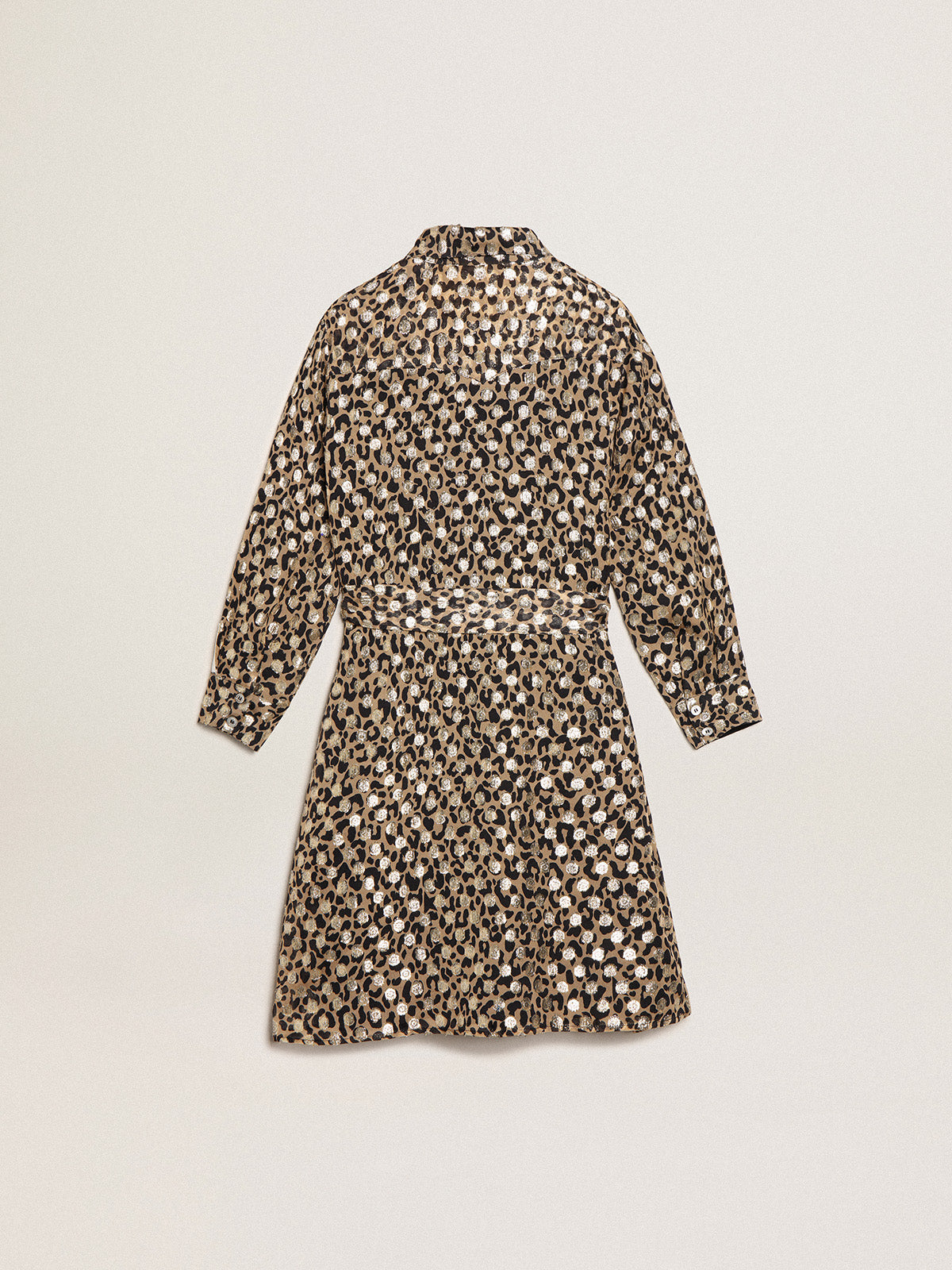 Girls' shirt dress with animal print and gold plumetis| Golden Goose