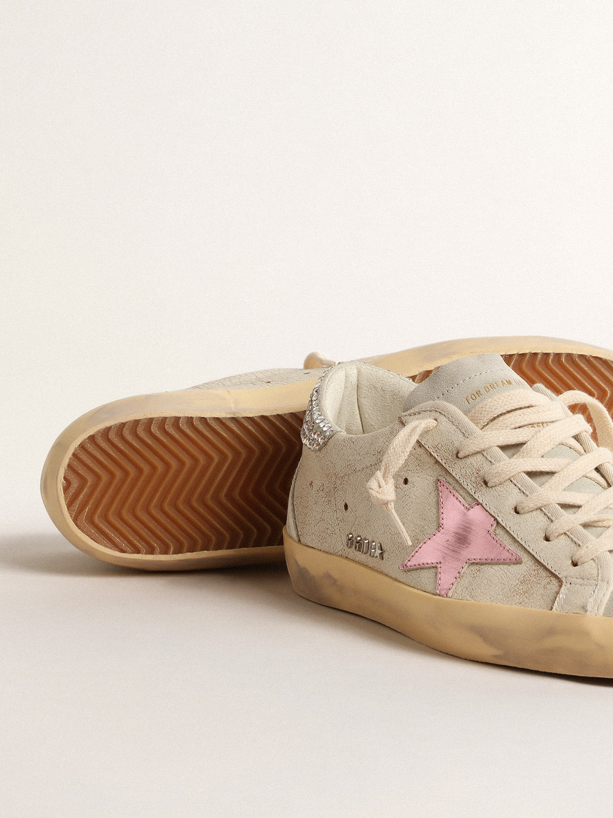 Super-Star LTD in ecru with Swarovski crystal heel tab| Golden Goose