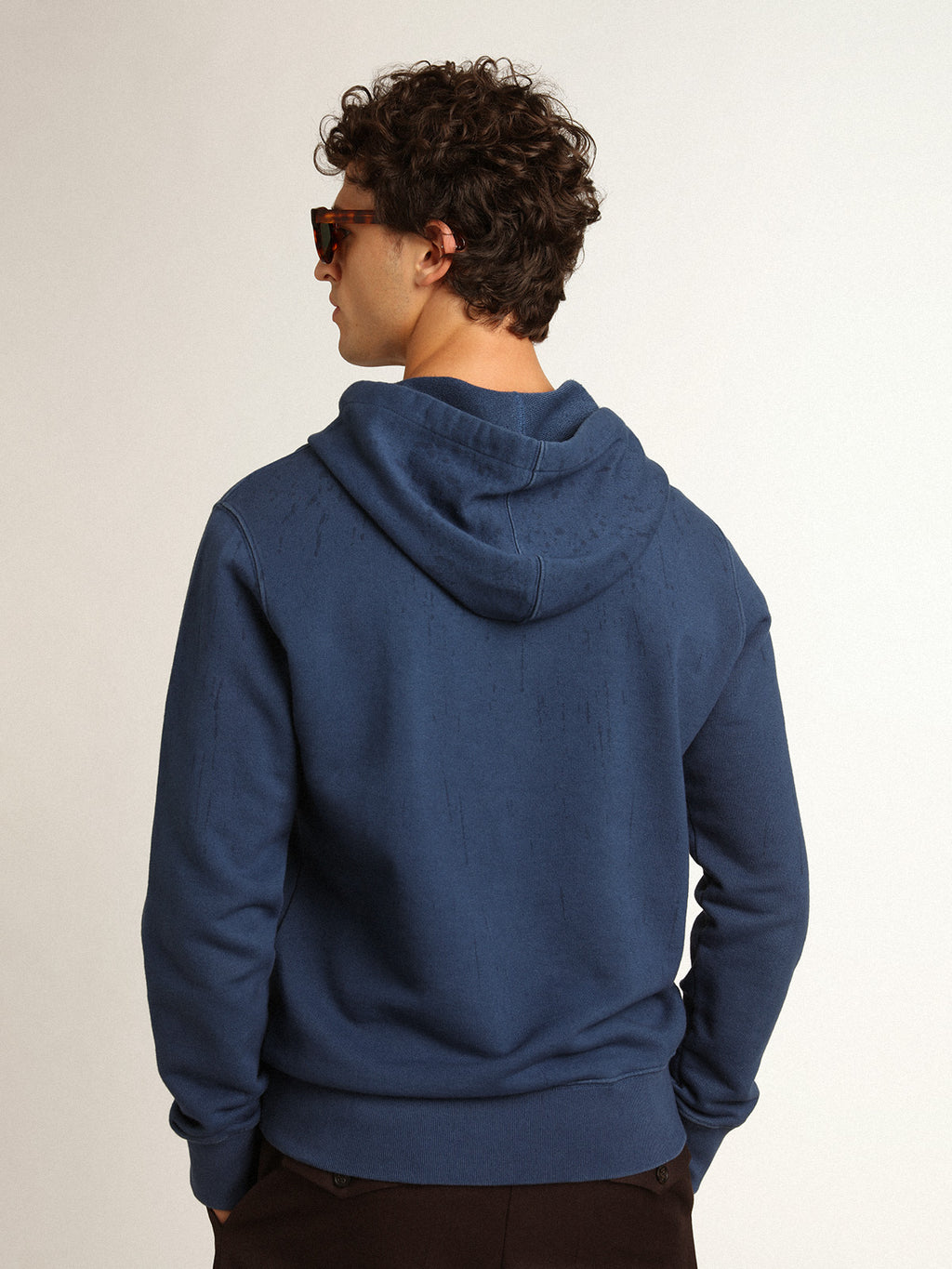 Men's midshipman blue sweatshirt with lettering| Golden Goose