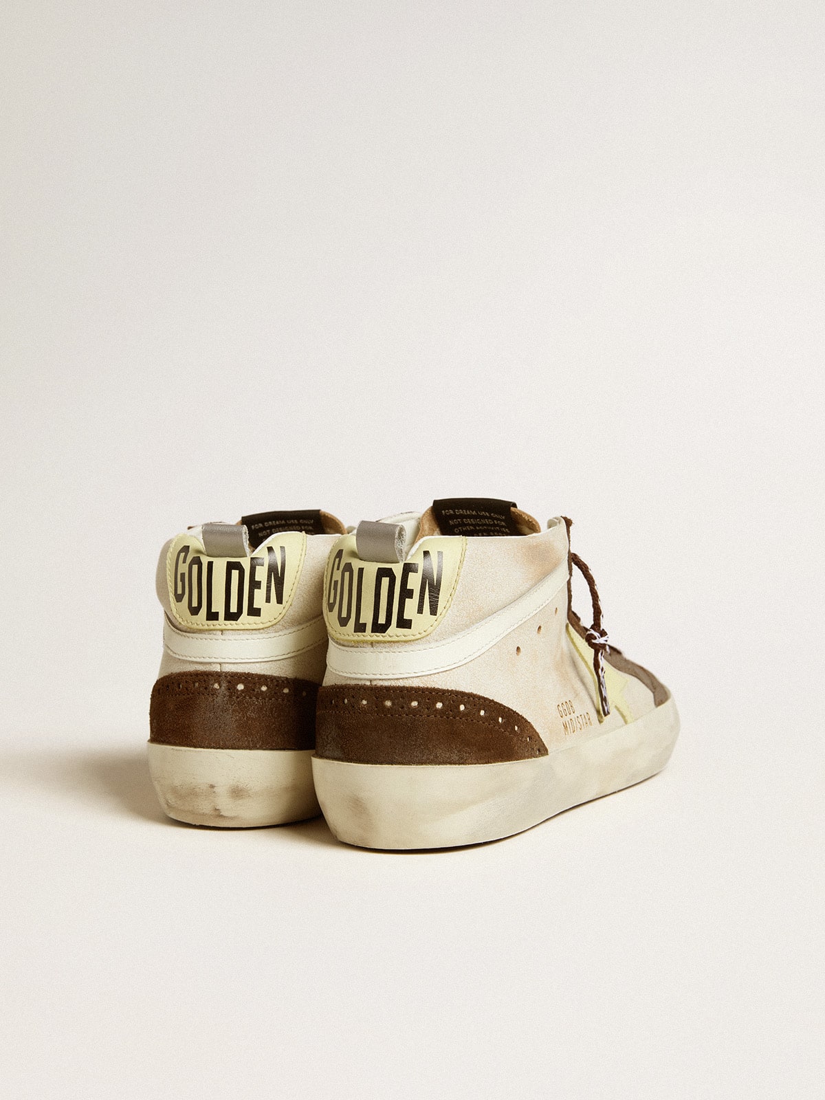 Men's Mid Star in beige glitter with yellow suede star and cotton flash| Golden Goose