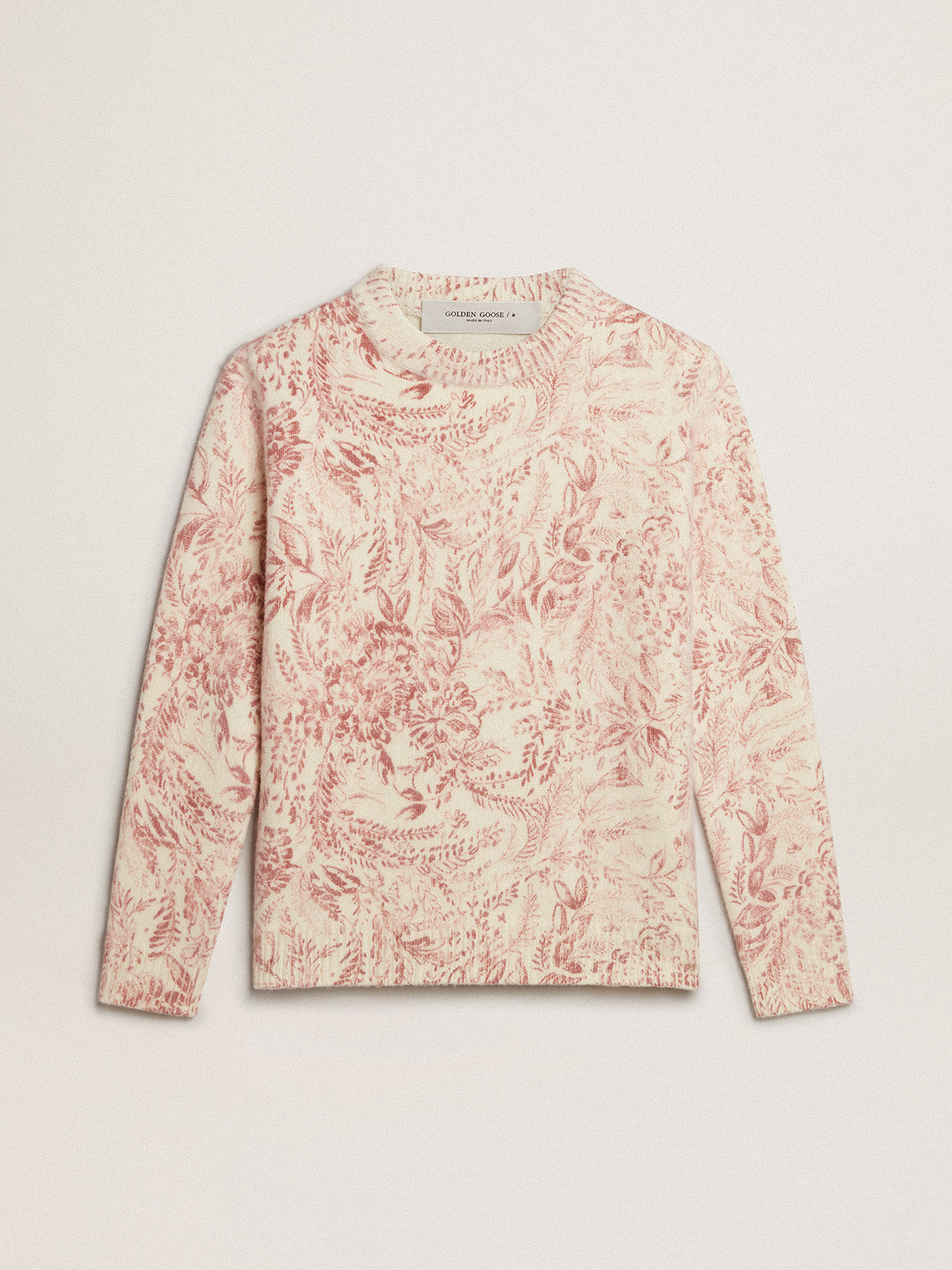 Women's round-neck sweater in wool with all-over toile de jouy pattern| Golden Goose