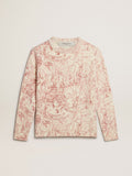 Women's round-neck sweater in wool with all-over toile de jouy pattern| Golden Goose