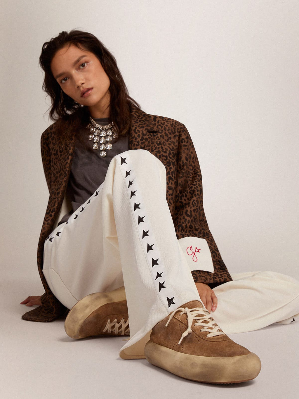 Women's Space-Star shoes in tobacco-colored suede with shearling lining| Golden Goose