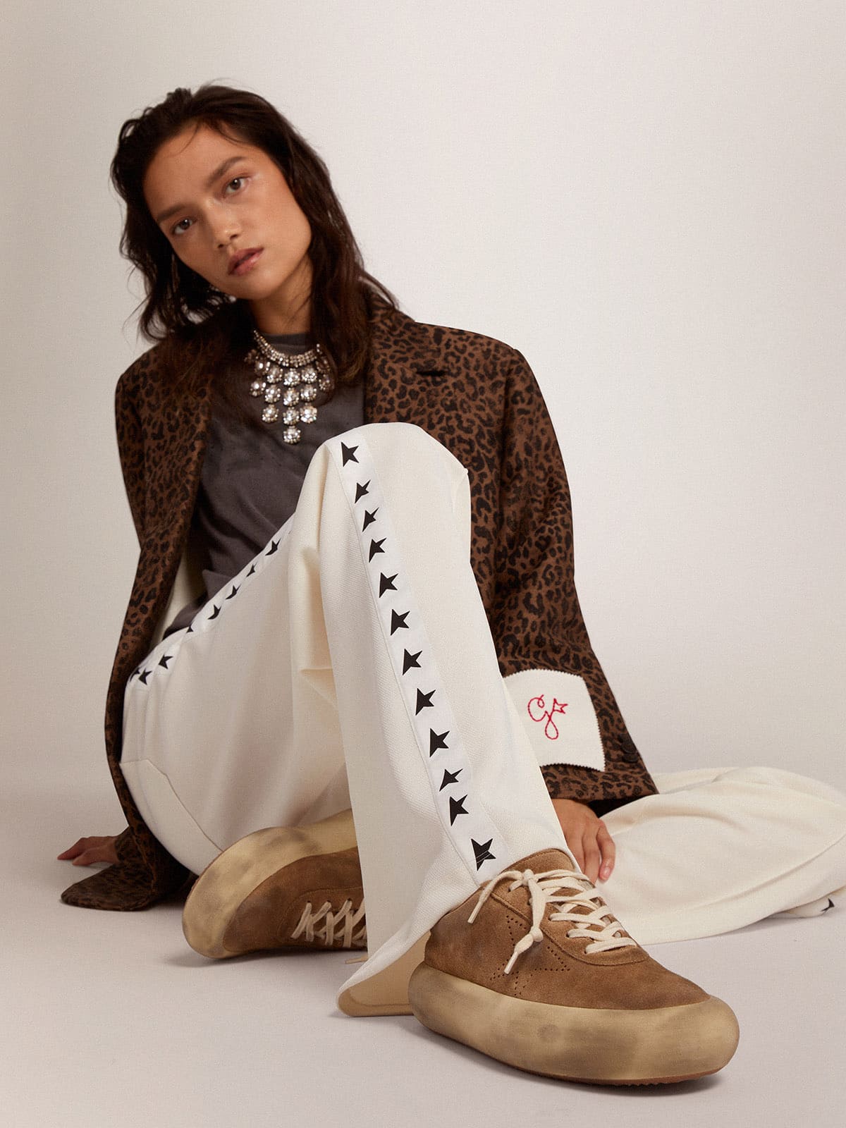 Women's Space-Star shoes in tobacco-colored suede with shearling lining| Golden Goose