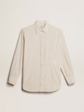 Women's white cotton shirt with beige stripes| Golden Goose