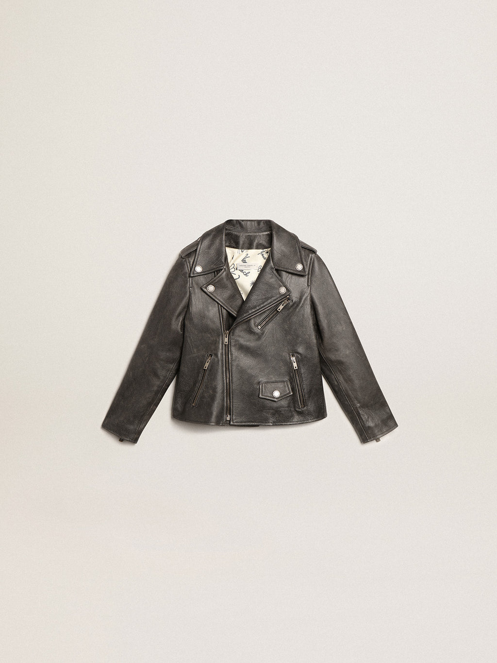 Boys' biker jacket in distressed leather| Golden Goose
