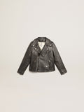 Boys' biker jacket in distressed leather| Golden Goose