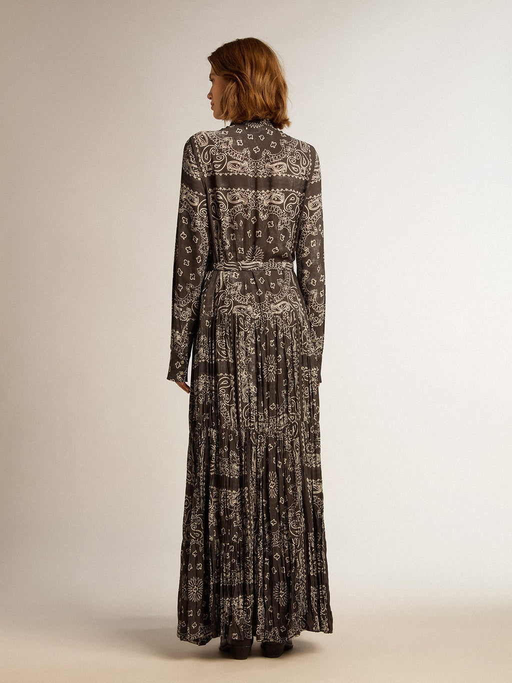 Anthracite-gray shirt dress with paisley print| Golden Goose