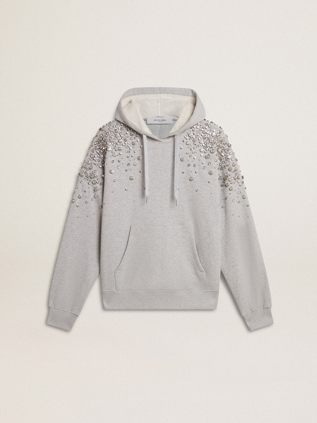 Gray hooded sweatshirt with crystal decoration| Golden Goose