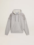 Gray hooded sweatshirt with crystal decoration| Golden Goose