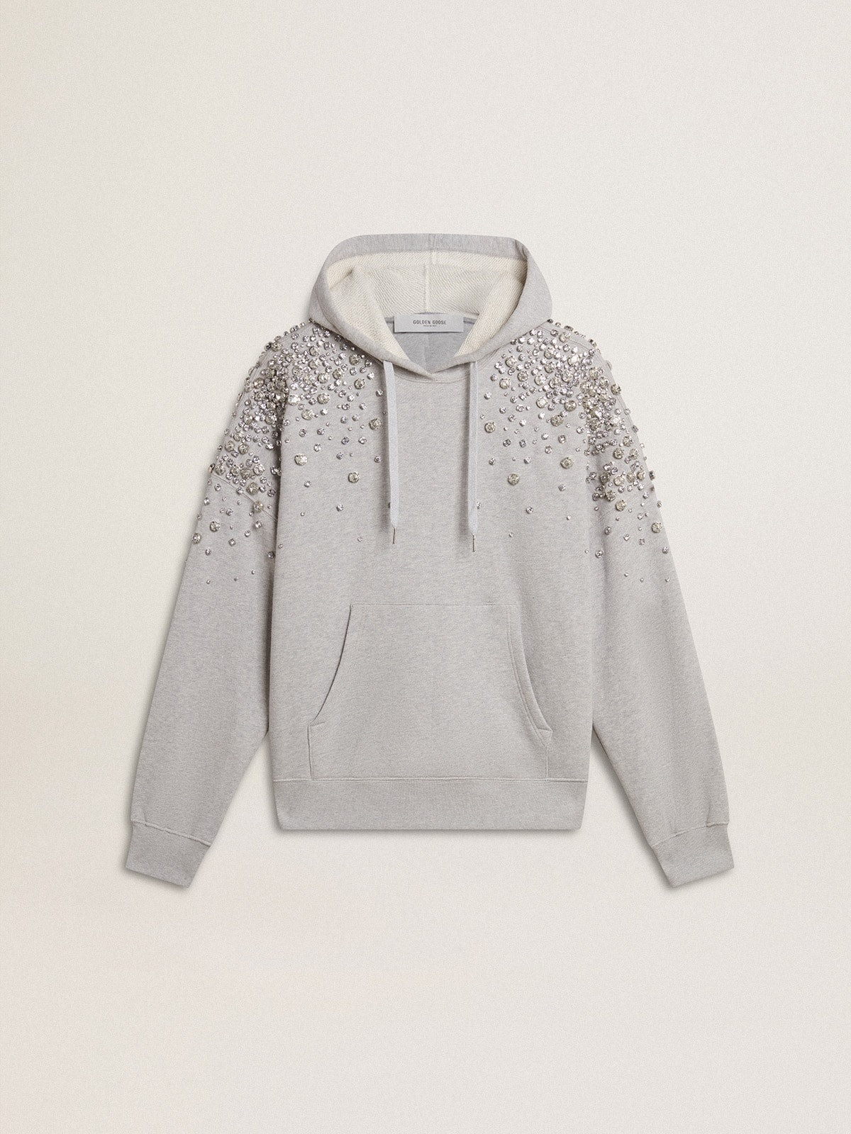 Gray hooded sweatshirt with crystal decoration| Golden Goose