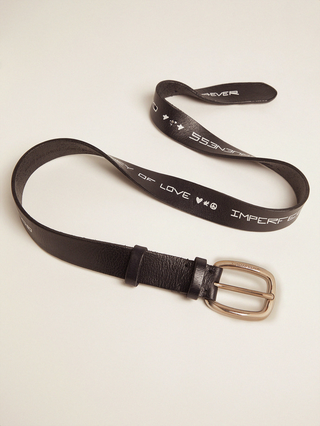 Houston belt in black leather with contrasting handwritten lettering| Golden Goose