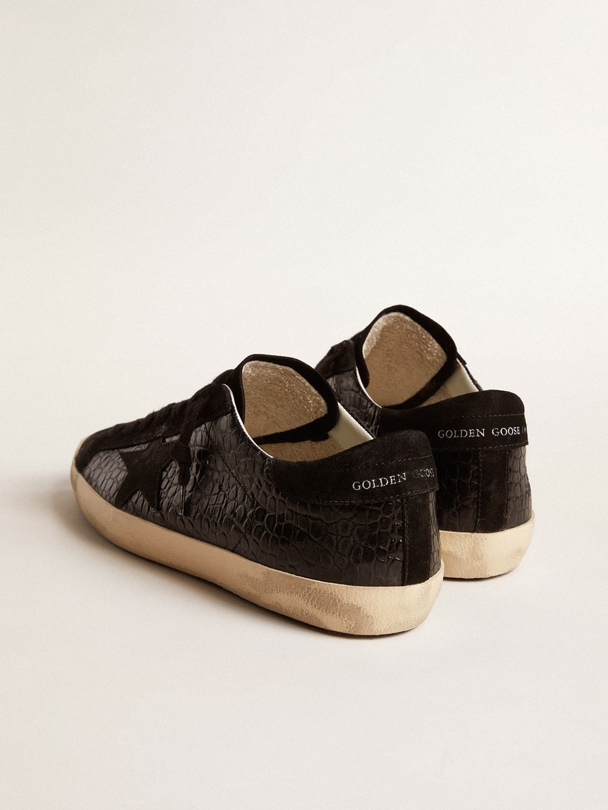 Men's Super-Star LTD in crocodile-print leather with black suede inserts| Golden Goose